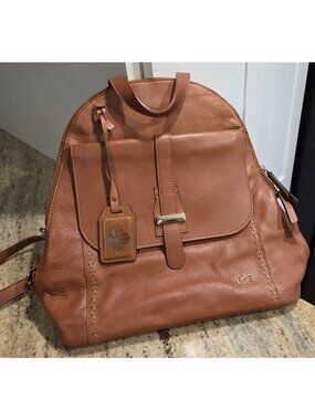 VELEZ Leather Backpack Bird Fabric Interior Brown